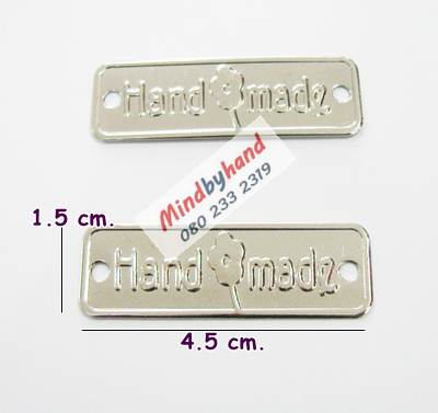 แผ่นป้าย โลหะ สีเหลี่ยม Handmade สีเงิน 4.5 ซม.