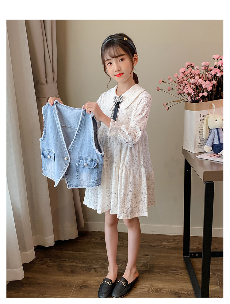pa523 เดรส+เสื้อกั๊กยีนส์ 120-160 จำนวน3 ตัวต่อแพ็ค (เลือกไซส์ได้ให้ครบแพ็ค)