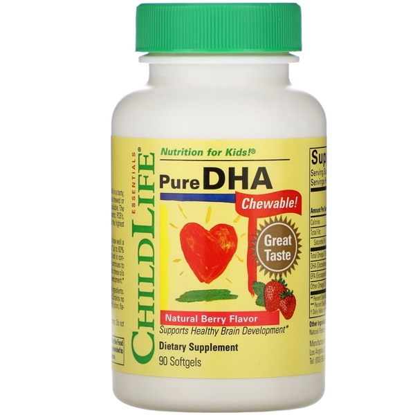 พร้อมส่ง บำรุงสมอง ความจำ สมาธิเด็ก ChildLife, Pure DHA, Natural Berry Flavor 90 Softgels