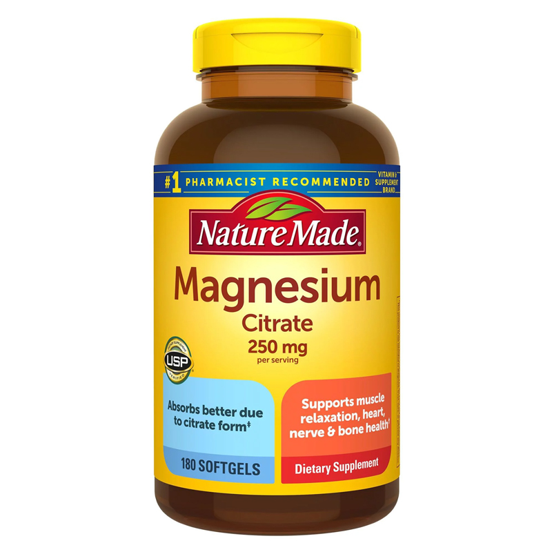 พร้อมส่งฟรี Nature Made Magnesium Citrate 250 mg.180 Softgels ช่วยบำรุงประสาท กล้ามเนื้อ หัวใจ และกระดูก