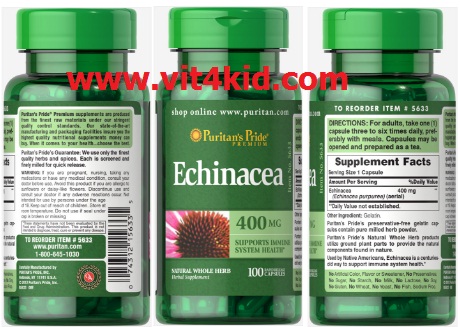 Puritan's Pride Echinecea 400mg 100แคปซูล(ทาน3-6เม็ด) สมุนไพรตะวันตก เสริมภูมิต้านทานโรคหวัด+ภูมิแพ้ (exp.12/2021) (หมด)