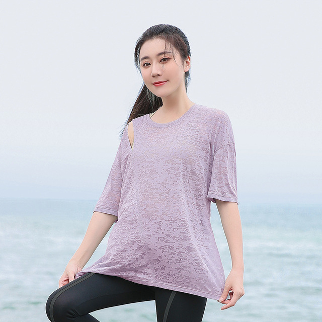 เสื้อยืดกีฬาหญิง สีม่วง/สีฟ้า (L,XL,2XL,3XL,4XL) S191