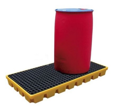 พาเลทรองสารเคมี เเบบ 2 Drums ขนาด 130 x 69 x 15 ซม. วัสดุ LDPE 58L มี drain 1 ช่อง