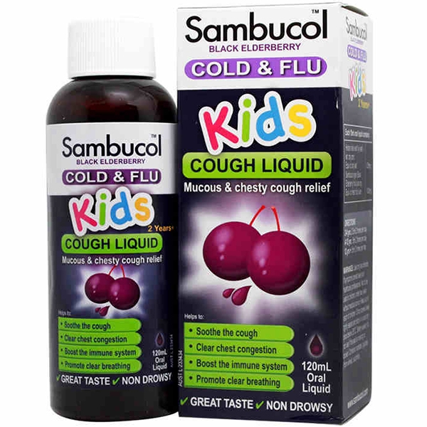 พร้อมส่ง บรรเทาอาการไอ ไข้หวัด Sambucol Cold & Flu Kids Cough Liquid