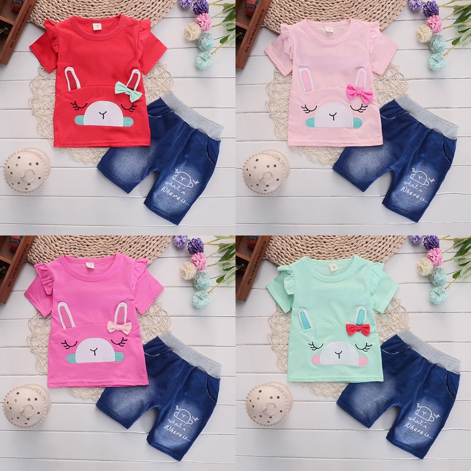 ha603 เสื้อยืดแขนสั้น+กางเกงยีนส์ขาสั้น size 80-110 4ตัวต่อแพ็ค