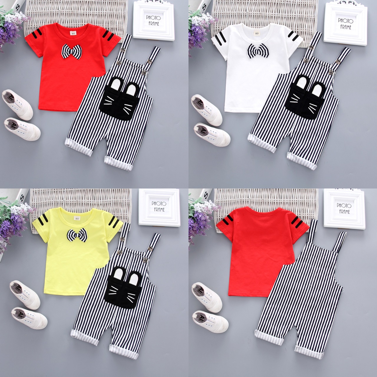 ha332 เสื้อ+กางเกงเอี๊ยม size 80-110 4ตัวต่อแพ็ค