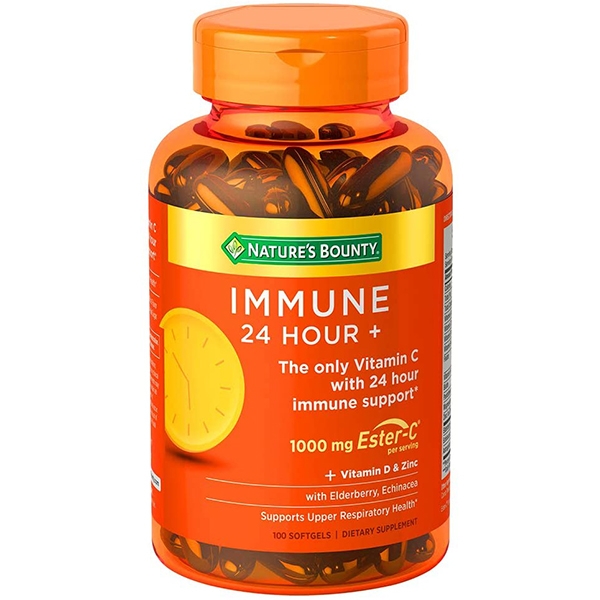 พร้อมส่งฟรี วิตามินซี วิตามินดี และซิงค์ Nature's Bounty Immune 24 Hour with Ester-C + Vitamin D & Zinc with Elderberry & Echinacea -ขนาด 100เม็ด