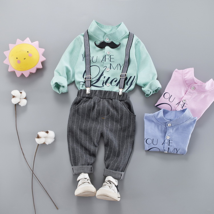 ha537 ชุดสูท เสื้อเชิร์ตแขนยาว+กางเกง size 80-110 4ตัวต่อแพ็ค