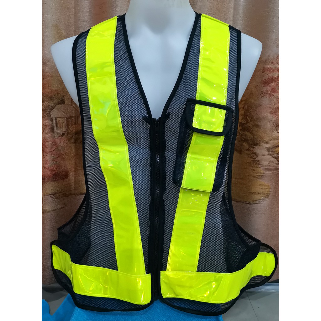 เสื้อกั๊กสะท้อนแสงซิปและกระเป๋า แถบสะท้อนแสง 2.4 นิ้ว