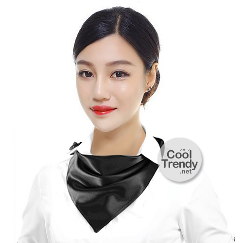ผ้าพันคอสำเร็จรูป ผ้าไหมซาติน : solid black สีดำ สีพื้น B04