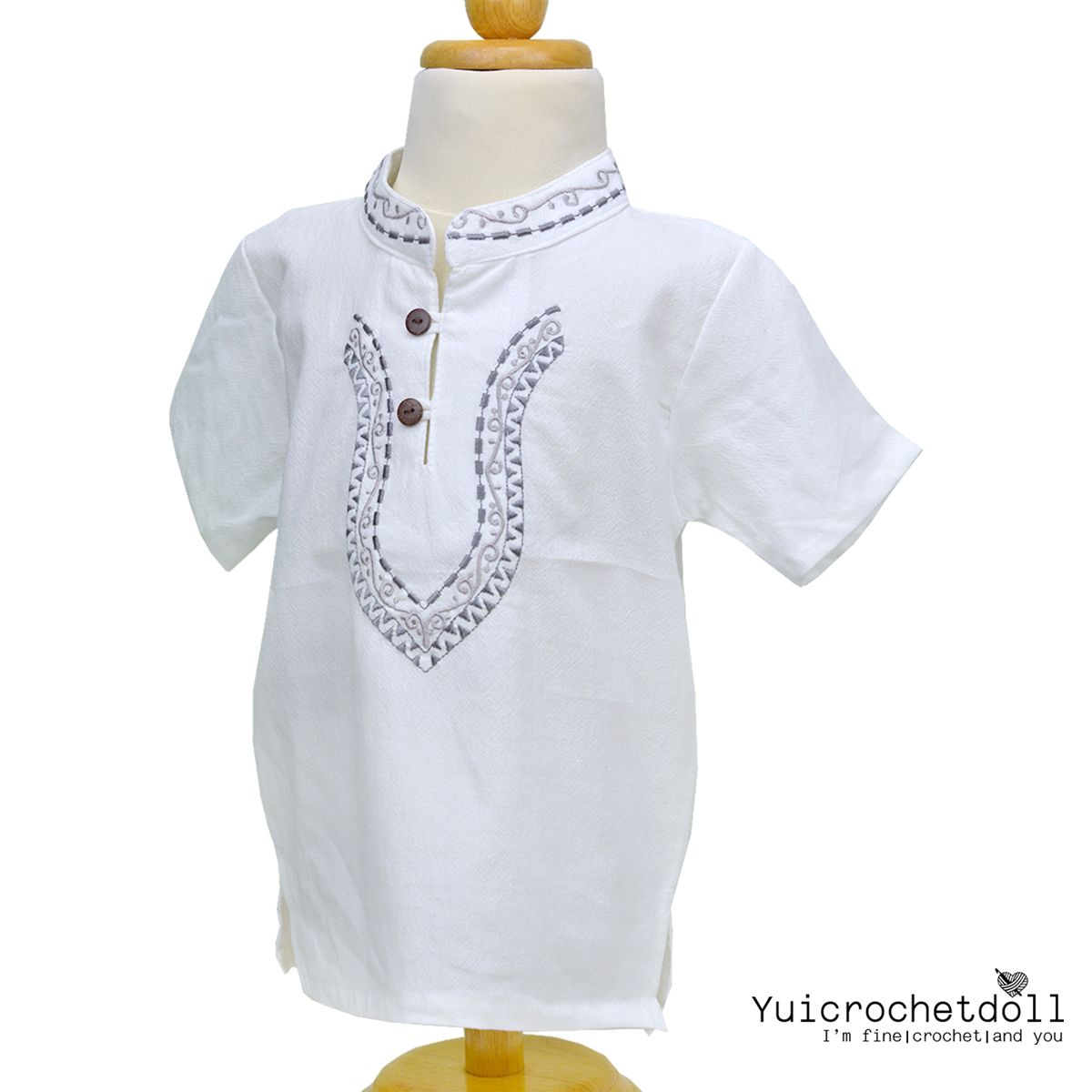 เสื้อเด็กหม่องวินเทจ (แขนสั้น) รุ่นปักลายคอ เสื้อคอจีนปักลาย สไตล์พื้นเมือง