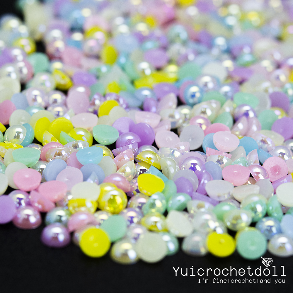 มุกครึ่งซีก โทนสีพาสเทล ขนาด 5 มิล เคลือบรุ้ง เงาสวย ใช้ตกแต่งงานฝีมือ DIY Craft╭♥