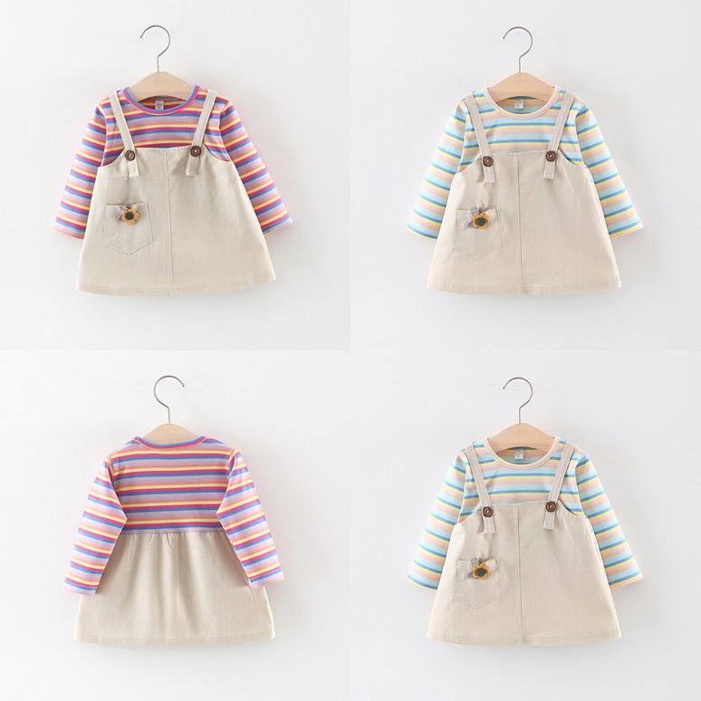 my2183 เดรสแขนยาว size 6-12 จำนวน 4ตัวต่อแพ็ค