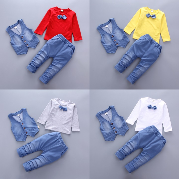 ha1224 เสื้อ+กางเกงยีนส์+เสื้อกั๊กยีนส์ size 80-110 จำนวน 4 ตัวต่อแพ็ค