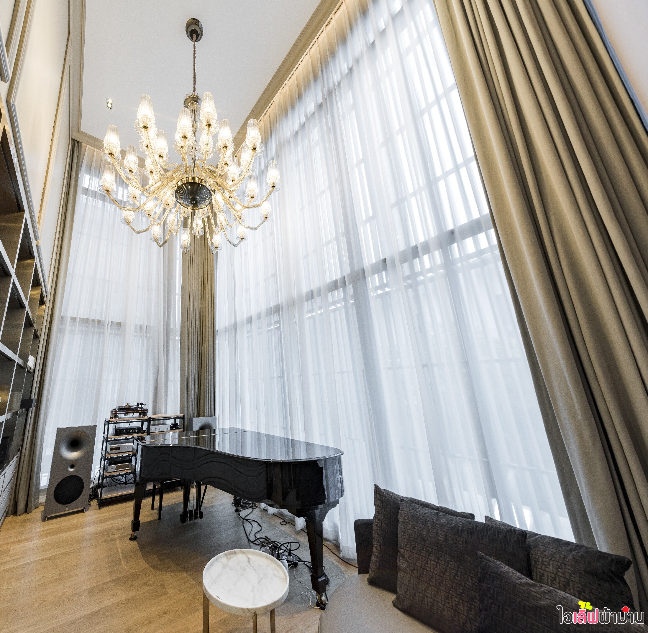 [H506] ผ้าม่าน รางมอเตอร์ไฟฟ้า และมู่ลี่ไม้ บ้านสุดหรู 🏠🏡หน้างานหมู่บ้าน Park Avenue โครงการบ้านเดี่ยวระดับ Luxury