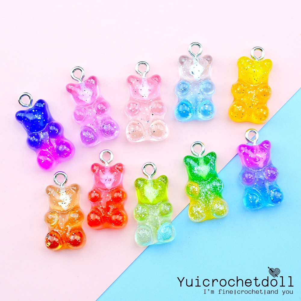 จี้เรซิ่นหมีกัมมี่แบร์ทูโทน Glitter Cute Gummy Cartoon Bear Pendant Charms สําหรับทําเครื่องประดับ Diy [พร้อมส่งในไทย)