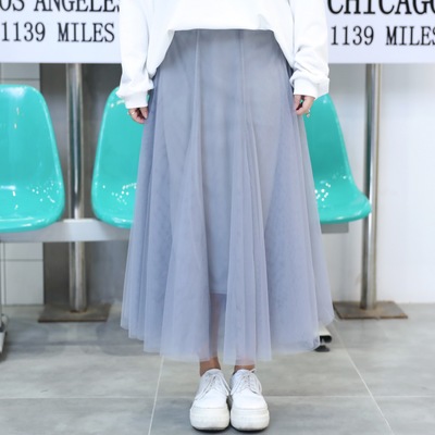 ♥พร้อมส่ง♥ กระโปรงชีฟองยาวสีเทาอมฟ้าสวยหวานละมุน (2XL เอว 28-38)