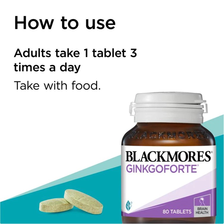 พร้อมส่ง แบล็คมอร์ กิ้งโก๊ะ สนับสนุนการรับรู้ บำรุงความจำ Blackmores Ginkgoforte Memory Support 80 Tablets