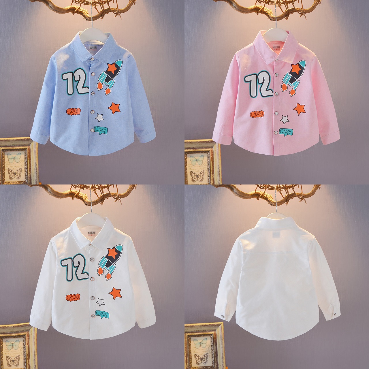 ha576 เสื้อเชิร์ตแขนยาว size 80-110 4ตัวต่อแพ็ค
