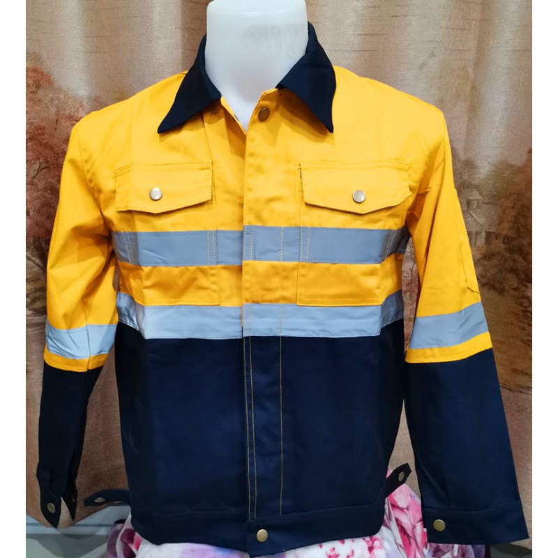 เสื้อช็อป เสื้อช่าง เสื้อใส่ทำงาน แขนยาวรุ่นกระดุมทองทูโทน Size S-6XL