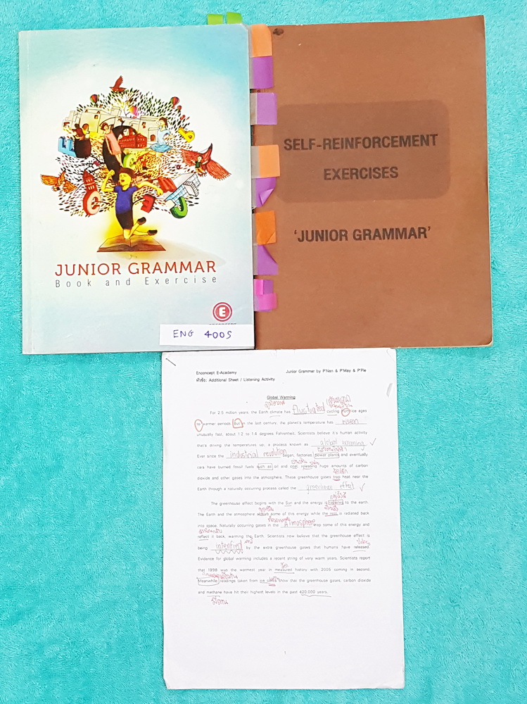 ►ครูพี่แนน Enconcept◄ ENG 400S เซ็ทหนังสือกวดวิชาภาษาอังกฤษ ม.ต้น Junior Grammar Book and Exercises + เล่มแบบฝึกหัด + ชีทเพิ่มเติม สรุปแกรมม่าภาษาอังกฤษระดับชั้น ม.ต้นครบทุกเรื่อง จดครบเกือบทั้งเล่ม จดละเอียดด้วยดินสอและปากกา มีกฎเหล็ก + เทคนิคลัดการจำแกร