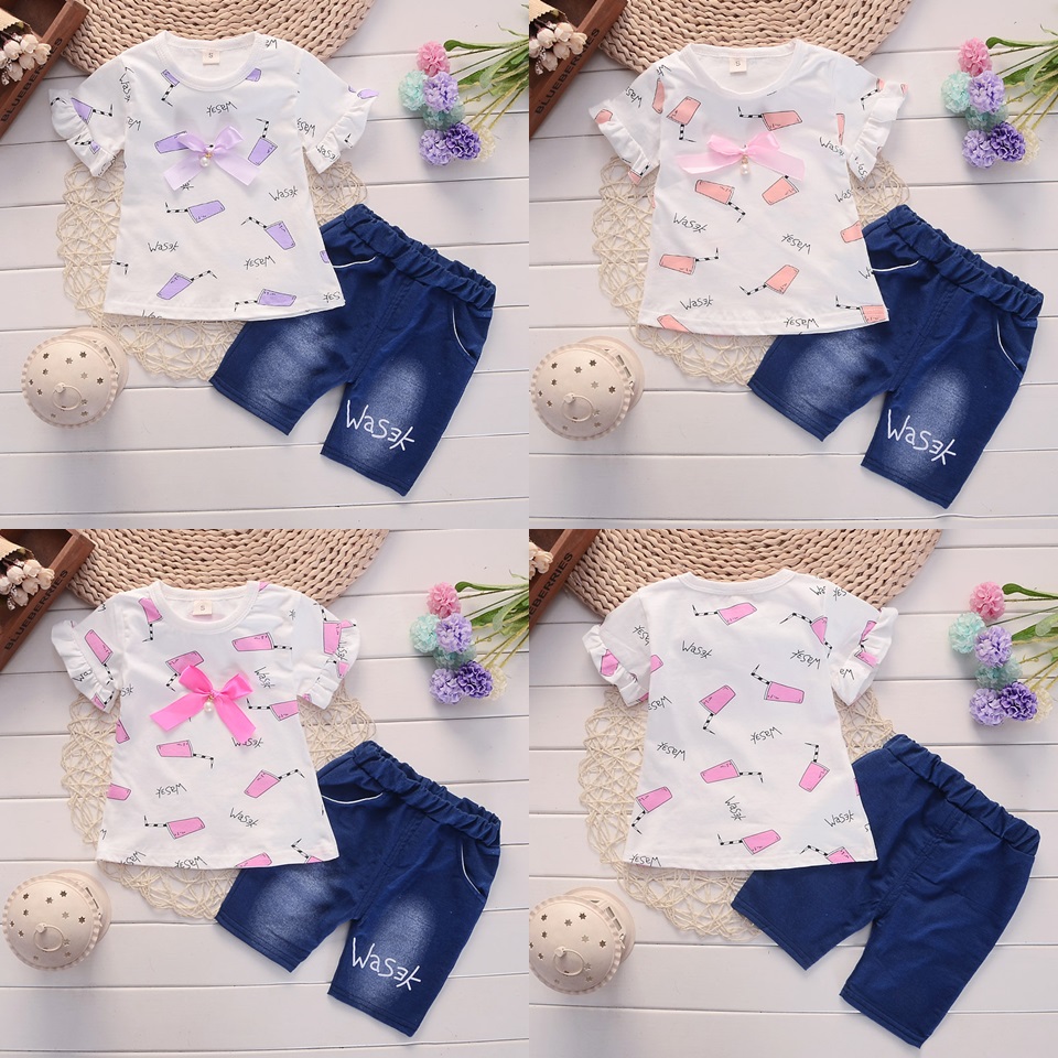 ha607 เสื้อยืดแขนสั้น+กางเกงยีนส์ขาสั้น size 80-110 4ตัวต่อแพ็ค