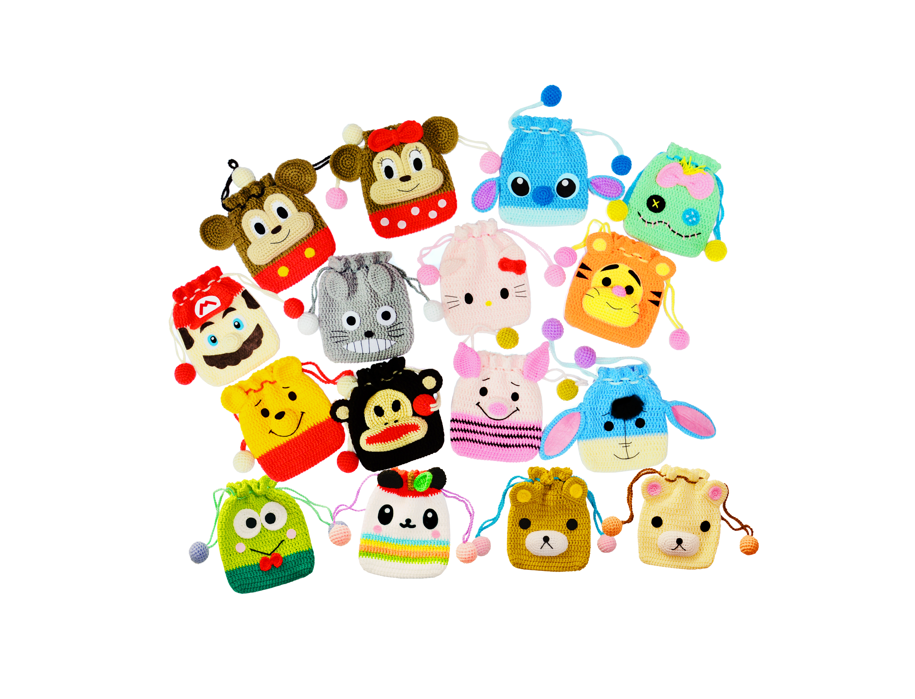 กระเป๋าหูรูดไหมพรม รีลัคคุมะ Rilakkuma Drawstring Crochet Bag