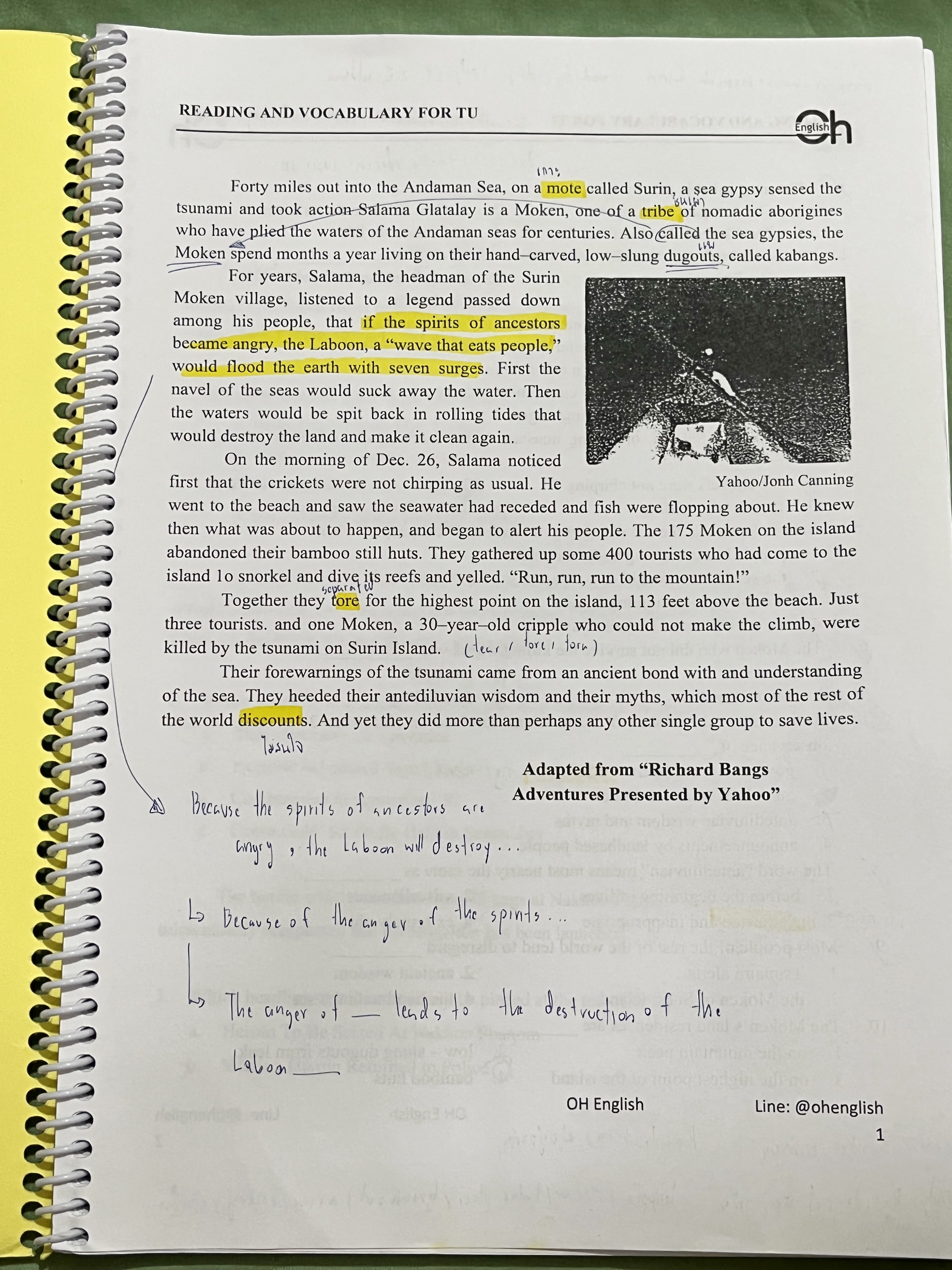 ►อังกฤษเข้าเตรียม◄ หนังสือครูพี่ OH เล่ม Reading and Vocabulary For TU มีโจทย์เพื่อเตรียมตัวสอบเข้าเตรียมอุดม จดครบเกือบทั้งเล่ม จดละเอียด โจทย์บางข้อเว้นว่างไปและไม่มีเฉลย หนังสือเล่มใหญ่