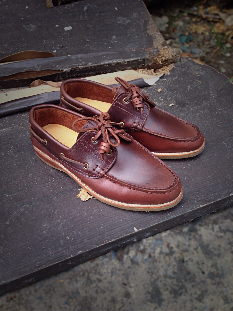 รองเท้าผู้ชาย | รองเท้าแฟชั่นชาย Red Brown Boat Shoes หนัง Oiled Pull Up