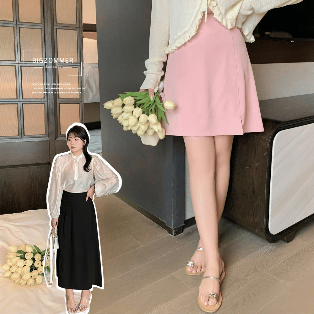 กระโปรงสั้นสาวอวบ กระโปรงยาวไซส์ใหญ่ สีชมพู/สีดำ (XL,2XL,3XL,4XL,5XL) W1167