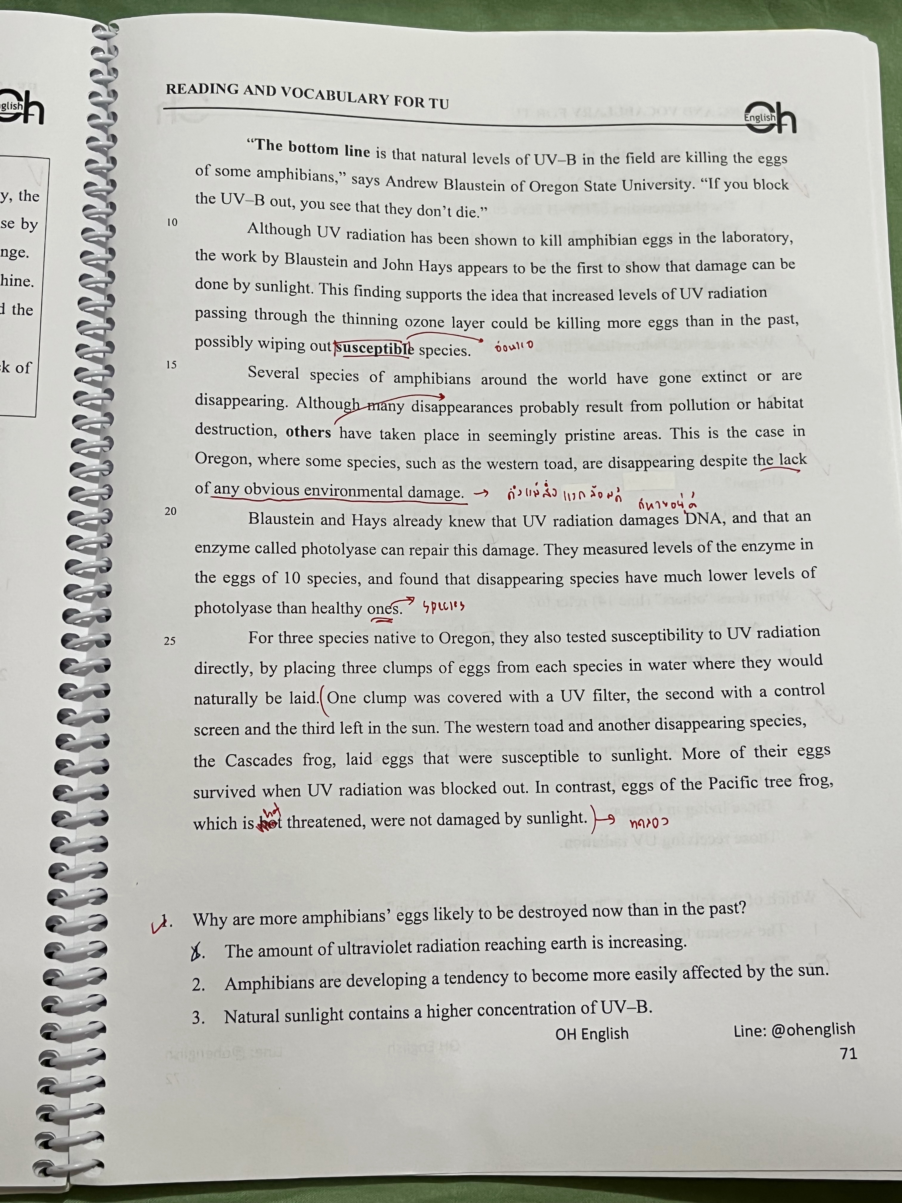 ►อังกฤษเข้าเตรียม◄ หนังสือครูพี่ OH เล่ม Reading and Vocabulary For TU มีโจทย์เพื่อเตรียมตัวสอบเข้าเตรียมอุดม จดครบเกือบทั้งเล่ม จดละเอียด โจทย์บางข้อเว้นว่างไปและไม่มีเฉลย หนังสือเล่มใหญ่