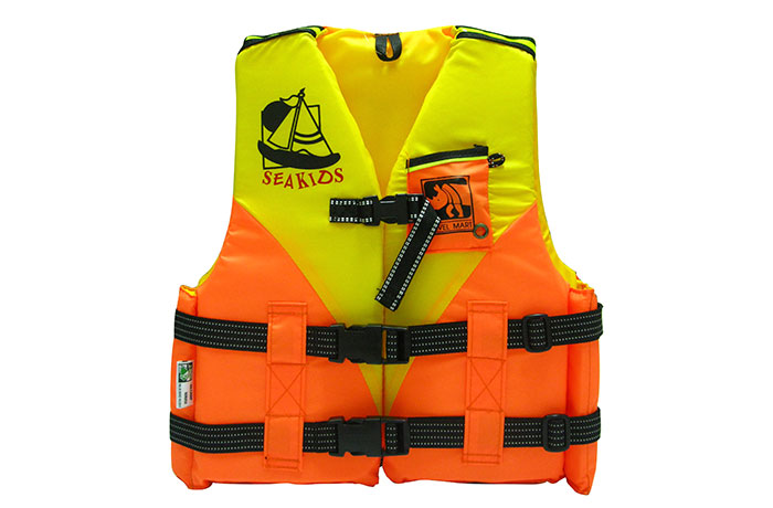 เสื้อชูชีพไซส์ S มีสีส้มเหลือง, แดง-เหลือง. เขียว-เหลือง