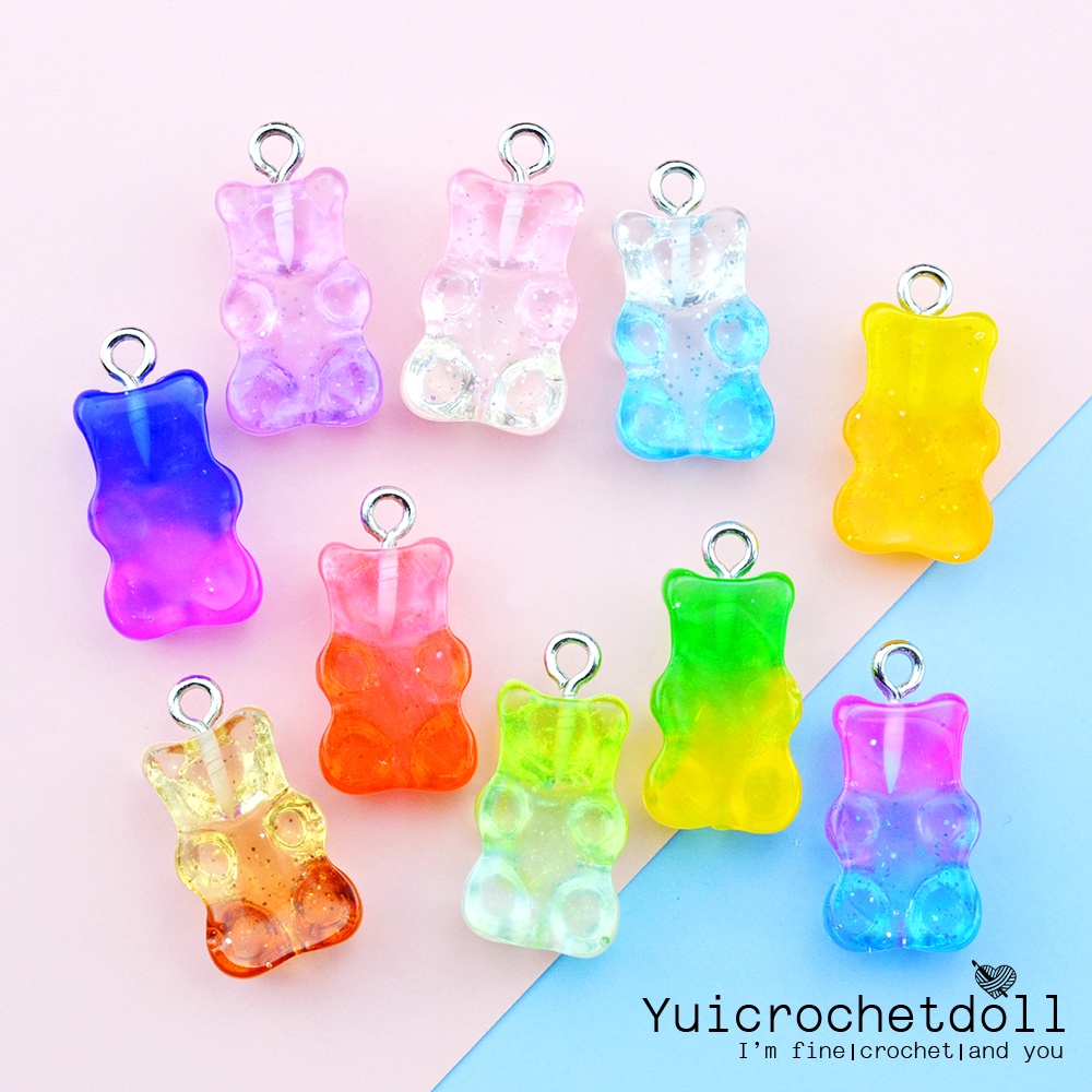 จี้เรซิ่นหมีกัมมี่แบร์ทูโทน Glitter Cute Gummy Cartoon Bear Pendant Charms สําหรับทําเครื่องประดับ Diy [พร้อมส่งในไทย)