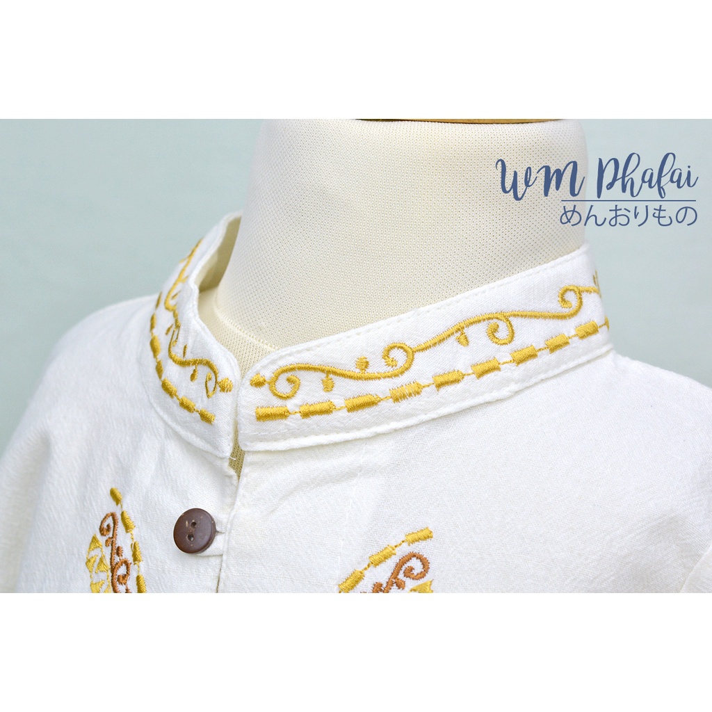 เสื้อเด็กหม่องวินเทจ (แขนยาว) เสื้อคอจีนปักลาย สไตล์พื้นเมือง