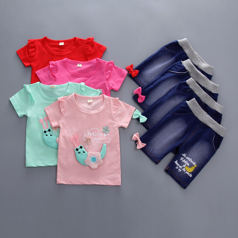 ha613 เสื้อยืดแขนสั้น+กางเกงยีนส์ขาสั้น size 80-110 4ตัวต่อแพ็ค