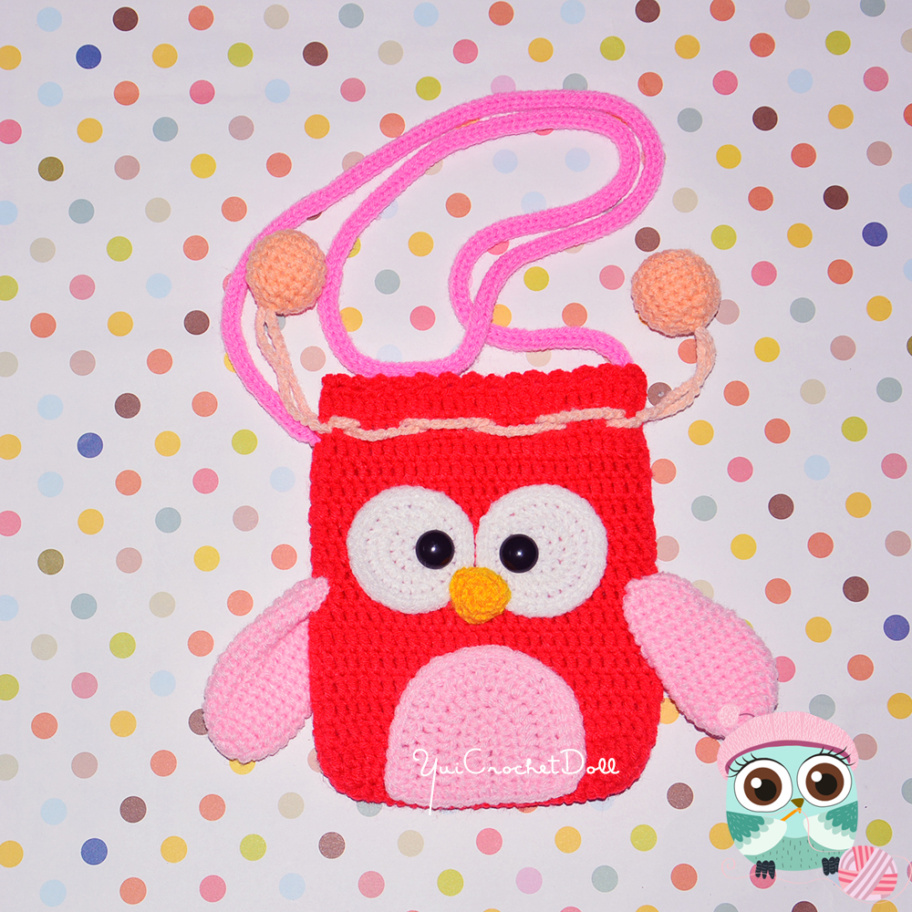 กระเป๋าหูรูดไหมพรม นกฮูก แบบที่ 1 Owl Drawstring Crochet Bag