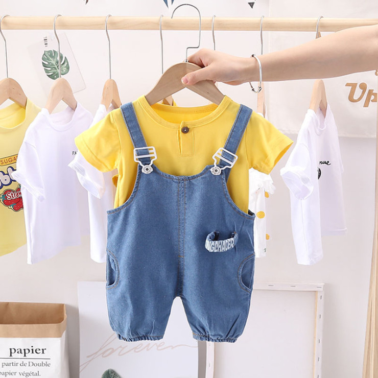 ha1495 เสื้อ+กางเกงเอี๊ยม size 80-110 จำนวน 4 ตัวต่อแพ็ค