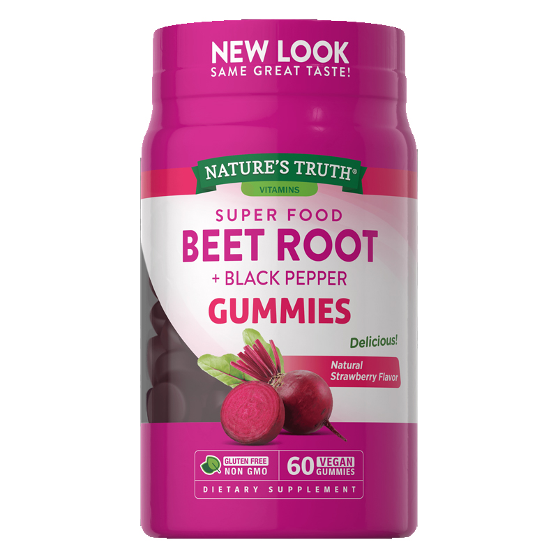 พร้อมส่งฟรี Nature's Truth SUPER FOOD BEET ROOT GUMMIES + BLACK PEPPER 60 Vegan Gummies
