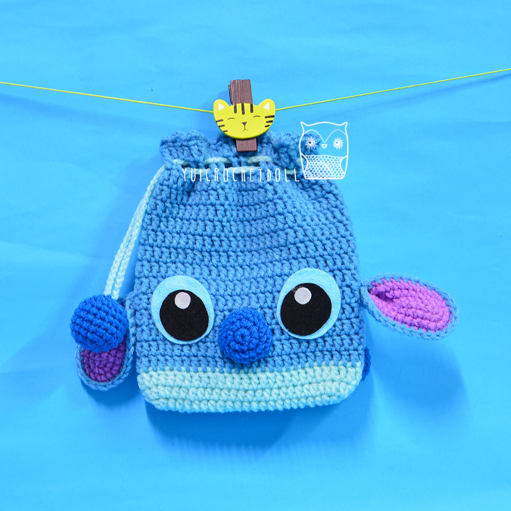 กระเป๋าหูรูดไหมพรม สติช Stitch Drawstring Crochet Bag