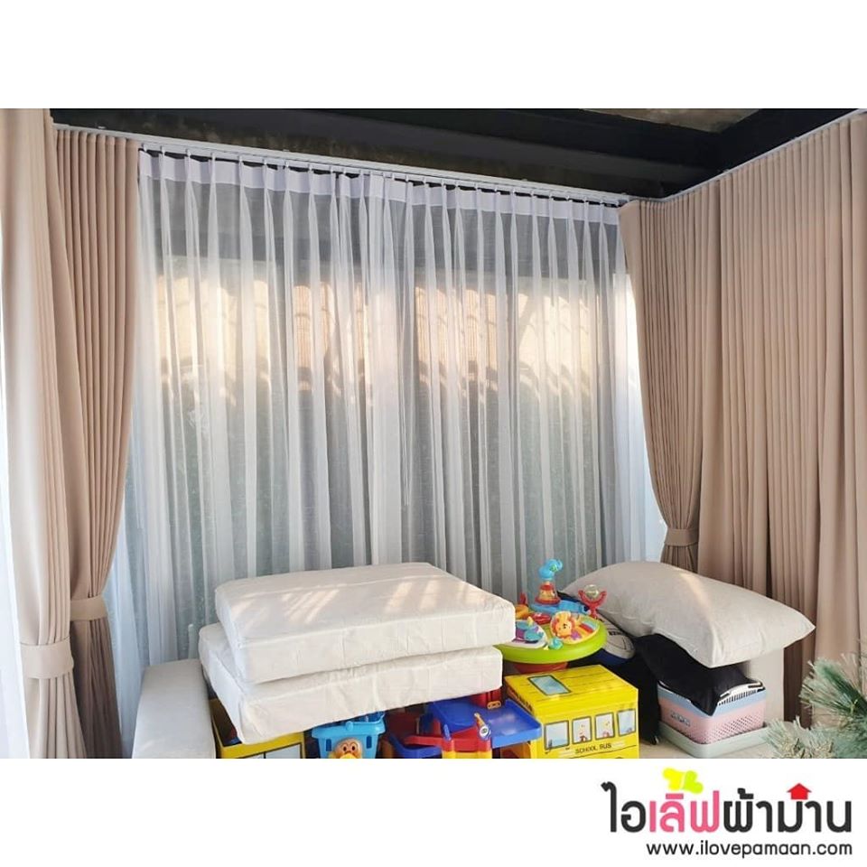 [H446] เศรษฐสิริ จรัญ-ปิ่นเกล้า ม่านลอน+ผ้าโปร่งม่านจีบ ผ้าทึบเป็นแบบดิมเอ้าท์กันแสง