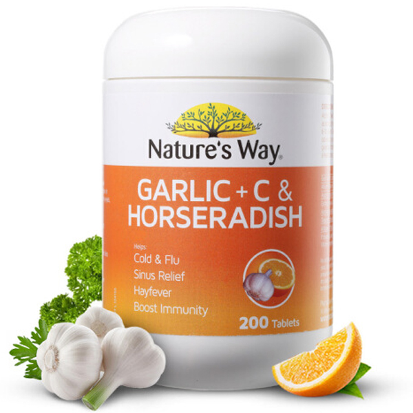 พร้อมส่งฟรี กระเทียมสกัด Nature’s Way Garlic+C & Horseradish 200เม็ด