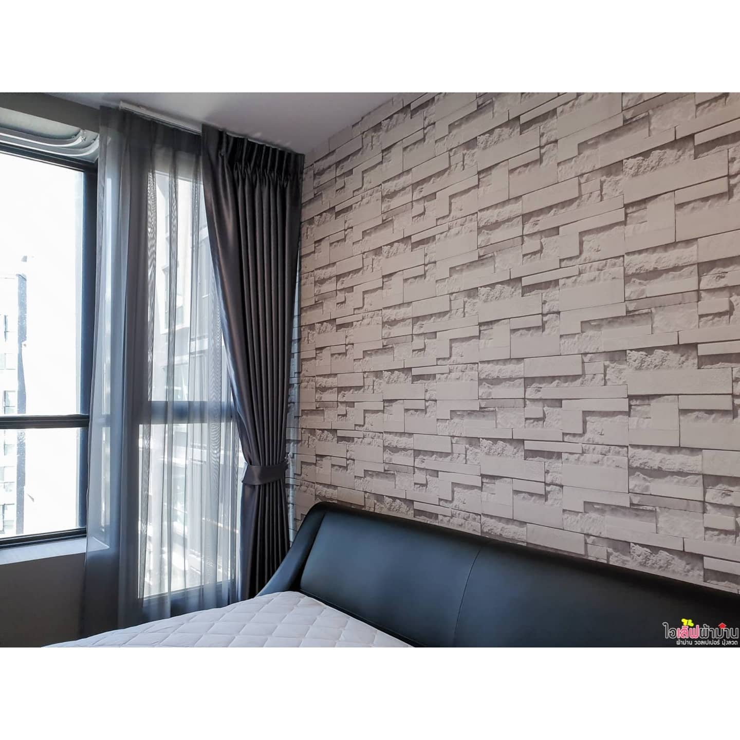 [C242] Zelle Ratanathibet ผ้าม่าน แบบม่านจีบ 2 ชั้น สีเทาทั้งม่านทึบและม่านโปร่ง ติดตั้งโค้งได้ตามช่องแสง 🐹