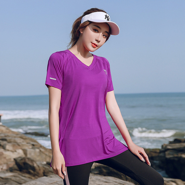 เสื้อยืดออกกำลังกายผู้หญิง สีดำ/สีม่วง/สีน้ำเงิน (L,XL,2XL,3XL,4XL) 8050