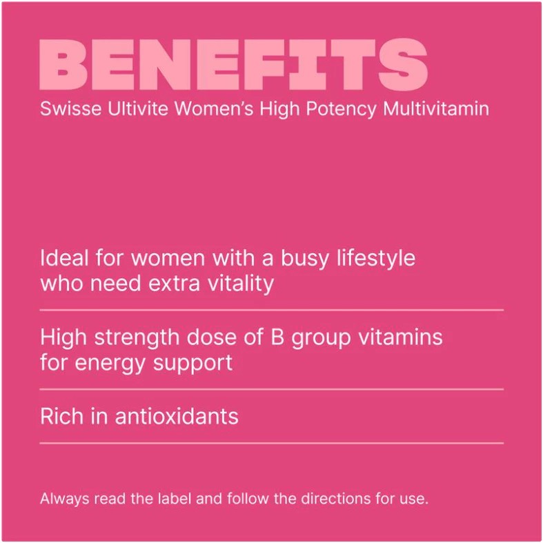 พร้อมส่ง เสริมสร้างความมีชีวิตชีวา สุขภาพกระดูก สุขภาพผิว Swisse Ultivite Women's High Potency Multivitamin 40 Tablets