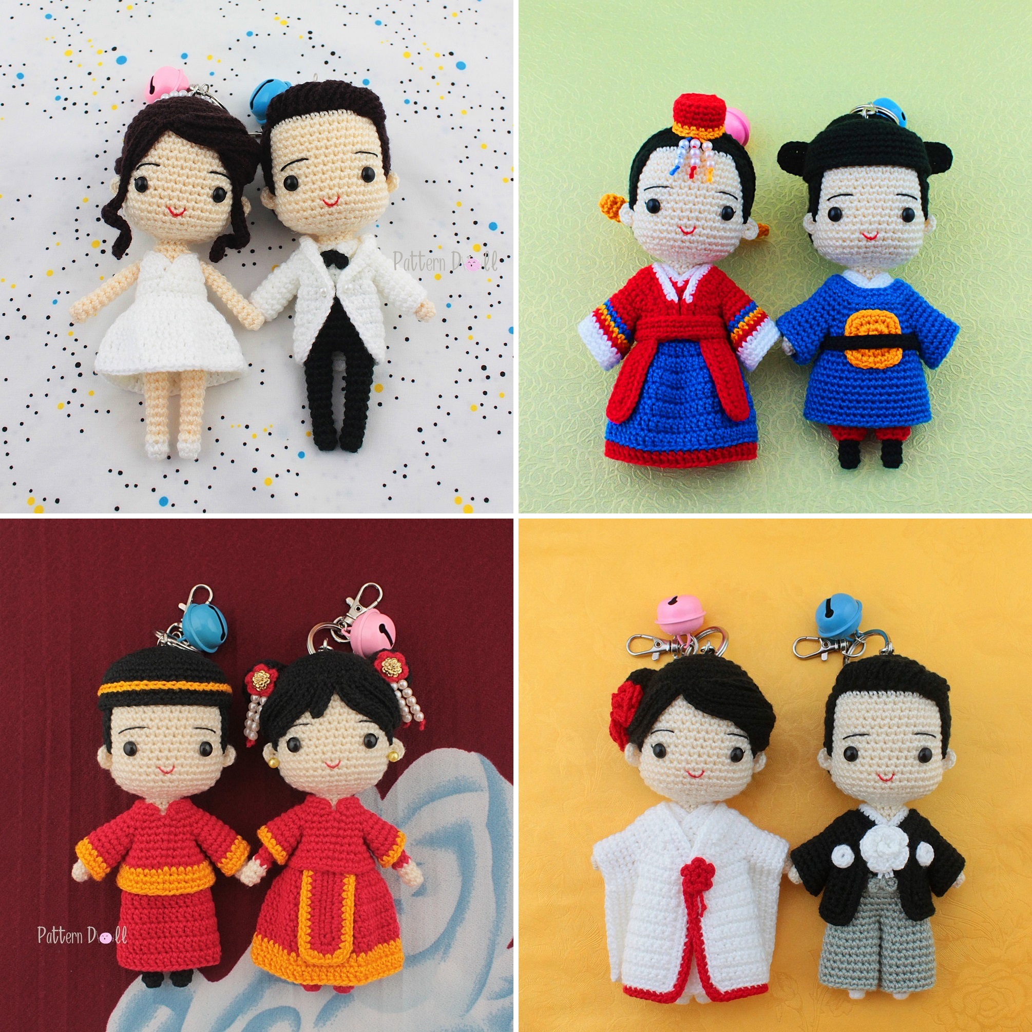 E-book ส่งทาง e-mail แพทเทิร์นตุ๊กตาถักโครเชต์คู่แต่งงานชุดประจำชาติเอเชียตะวันออก