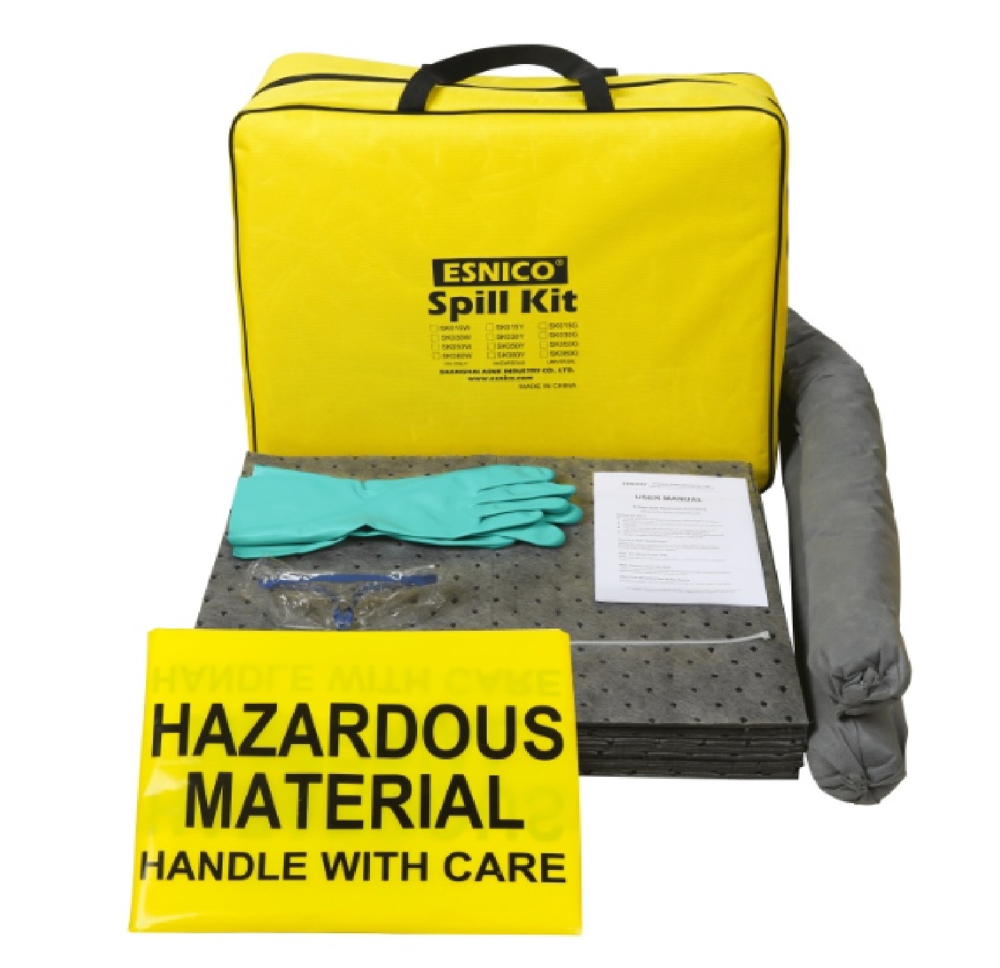 Spill Kit 80 ลิตร ESNICO SK080G Universal (ทั่วไป) ครบชุดพกพา ใช้ในโรงงาน จุดรั่วไหลฉุกเฉิน