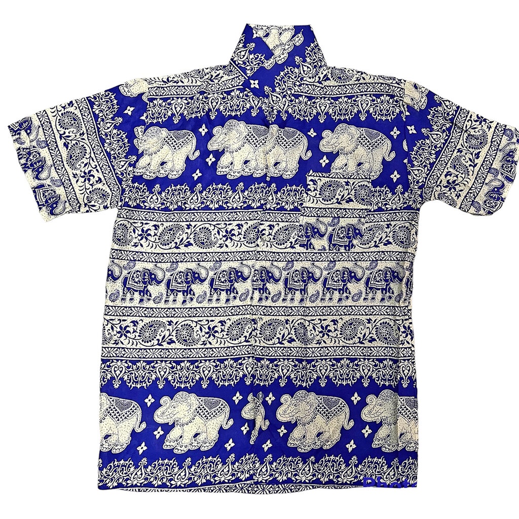 เสื้อฮาวายลายช้าง เสื้อเชิ้ตฮาวาย ทรงหลวมสวมใส่สบาย ผ้าสปัน ระบายอากาศได้ดี สวมใส่ได้ทุกเพศ