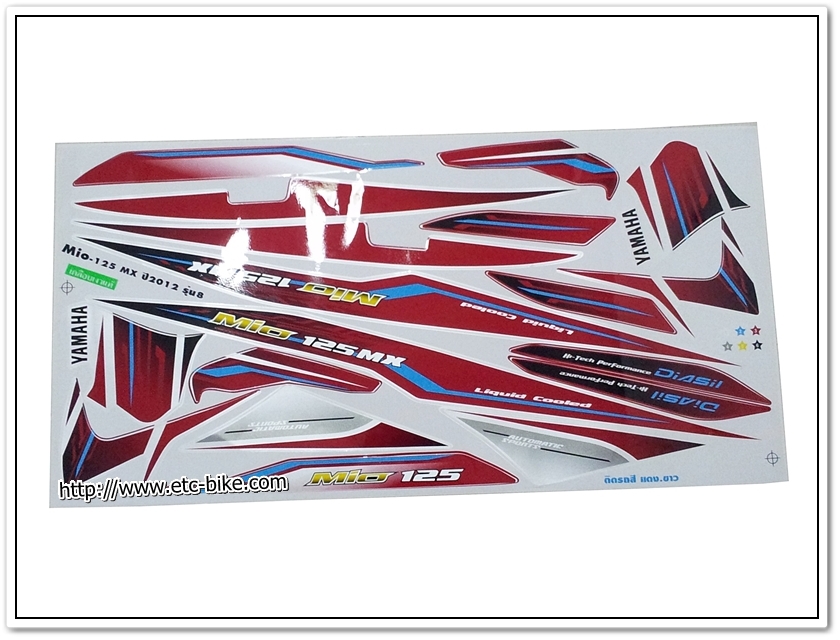 สติ๊กเกอร์ MIO-125 MX ปี 2012 รุ่น 8 ติดรถสีแดง-ขาว