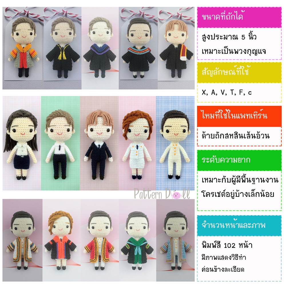หนังสืองานฝีมือตุ๊กตาถักโครเชต์ชุดรับปริญญาจิ๋ว