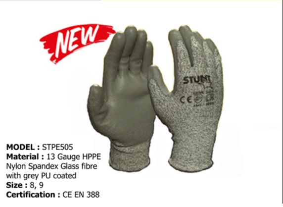 ถุงมือป้องกันการบาดระดับ5 STPE505 Cut resistance level 5 เส้นใยระดับ 13 gauge